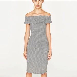 Zara Off the Shoulder Striped Bodycon Dress